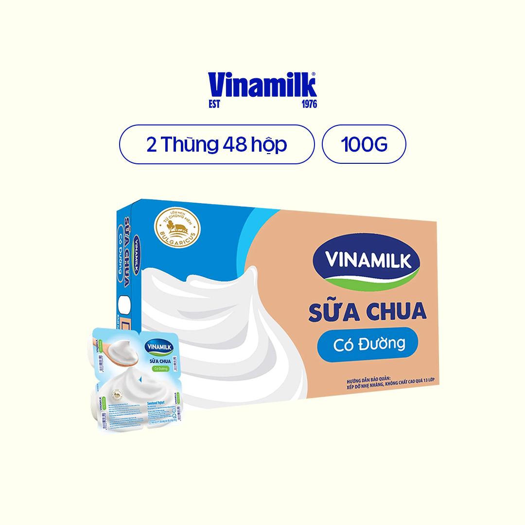 2 Thùng Sữa chua ăn Vinamilk có đường 100g Yaourt 48 hộp/thùng
