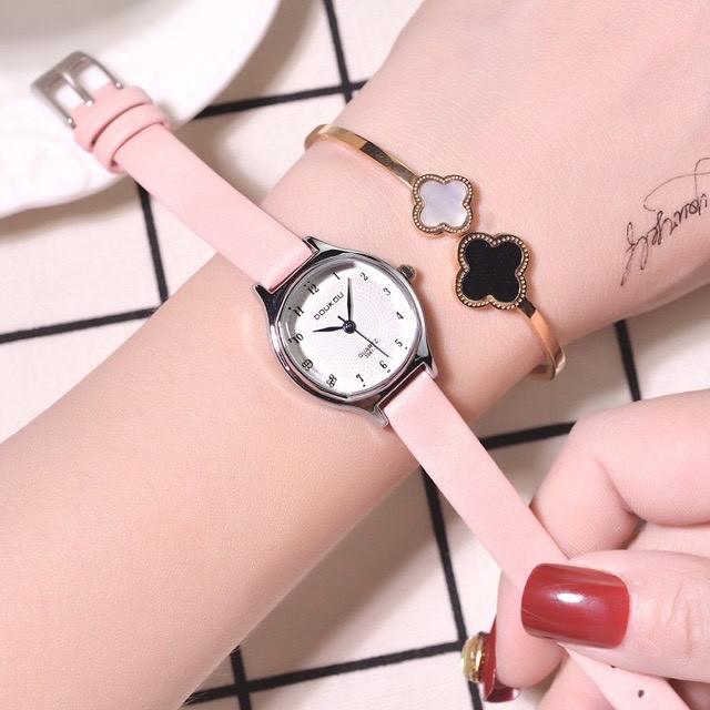 Đồng hồ nữ Doukou chính hãng dây da mặt nhỏ xinh 28mm