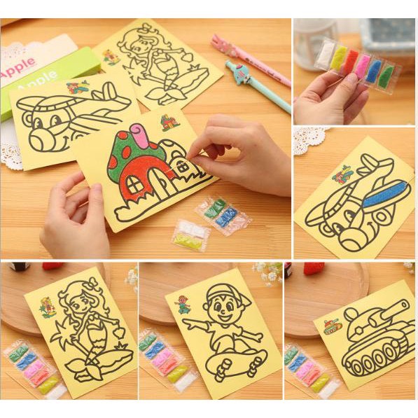 Tranh Cát Nền Vàng Tranh Nhỏ, Tranh To Nhiều Mẫu, Giúp Bé Sáng Tạo, Tập Trung Bé Gái, Trai - SLL Nhắn Shop