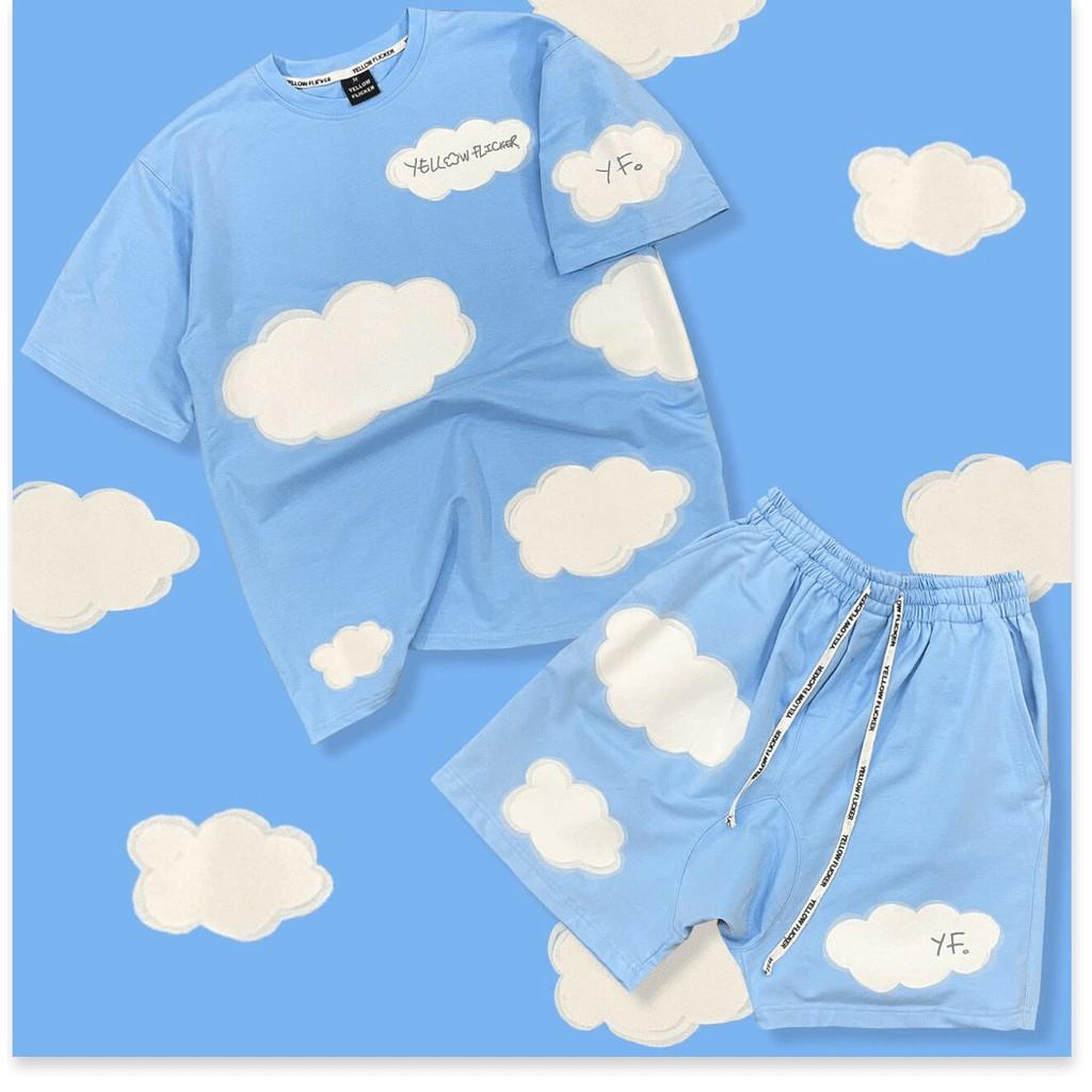 Đồ bộ mặc nhà nam nữ màu xanh da trời in hình đám mây trắng siêu đáng yêu thun lạng mát mẽ cho mùa hè hợp thời trang , dành cho các bạn trẻ-JINS STORE