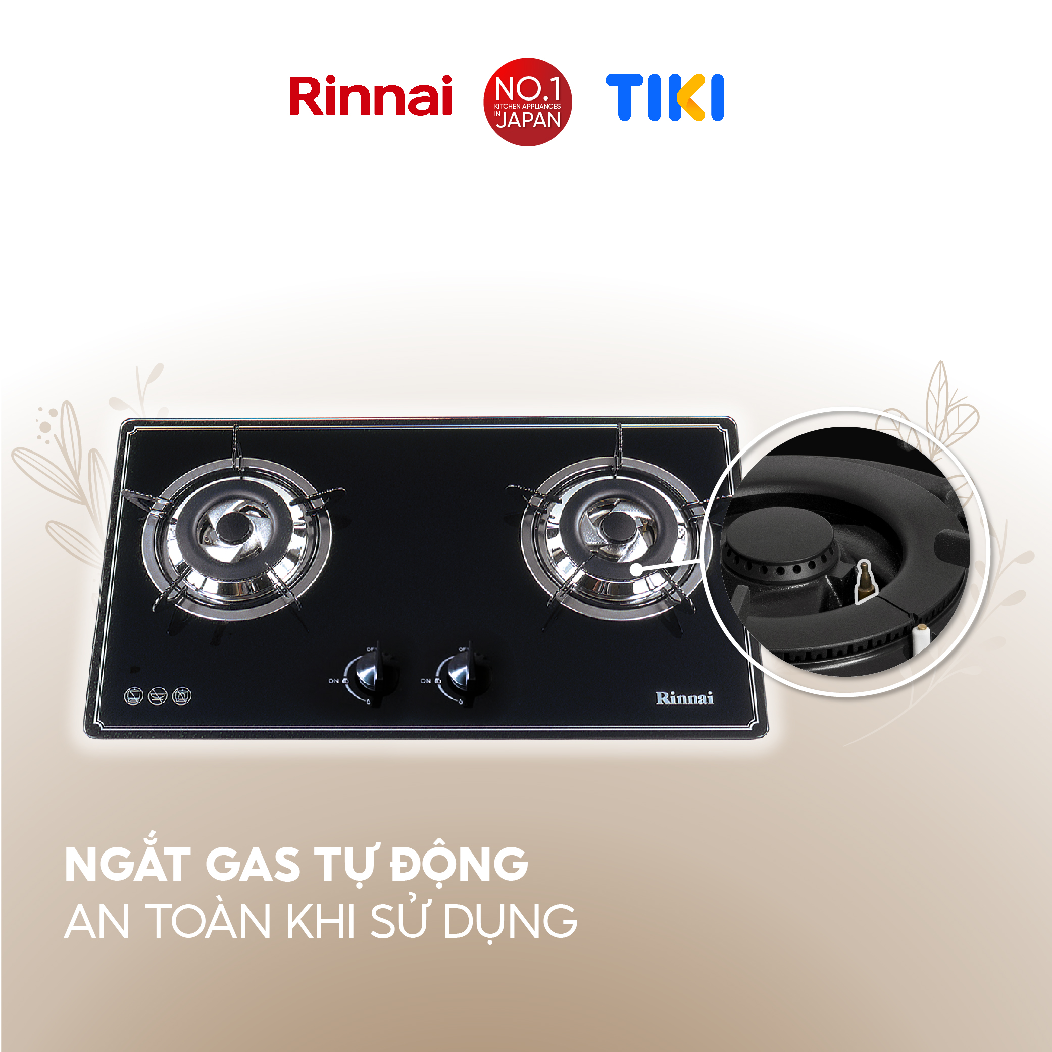 Bếp gas âm Rinnai RVB-2BG(B)N mặt bếp kính và kiềng bếp men - Hàng chính hãng.