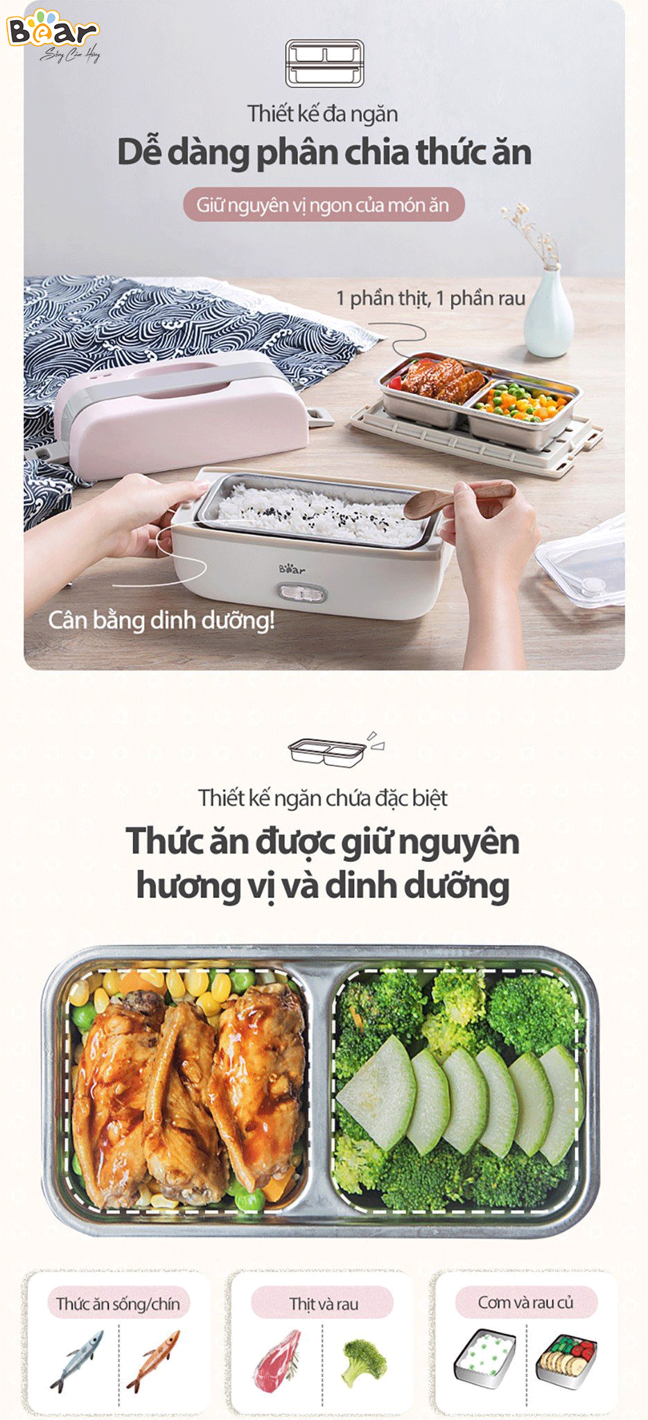 Hộp Cơm Điện Giữ Nhiệt, Hộp Cơm Điện Văn Phòng BEAR DFH-B10J2, Dung Tích 1 Lít Công Suất 270 W - Hàng Chính Hãng