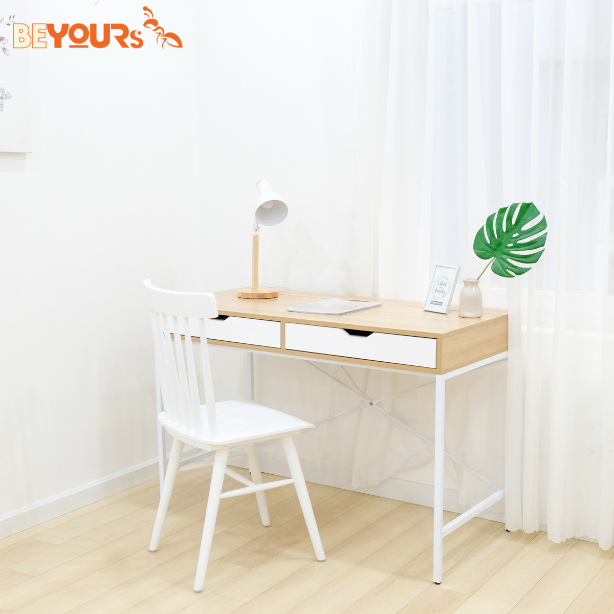 Bàn Làm Việc BEYOURs Square Table Chân Sắt Nội Thất Kiểu Hàn Lắp Ráp