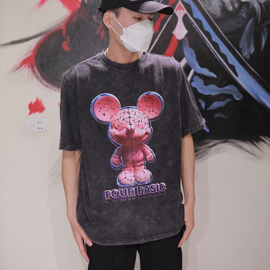 Áo thun loang đen fourbasic nam nữ tay lỡ chất liệu cotton 100% form rộng unisex