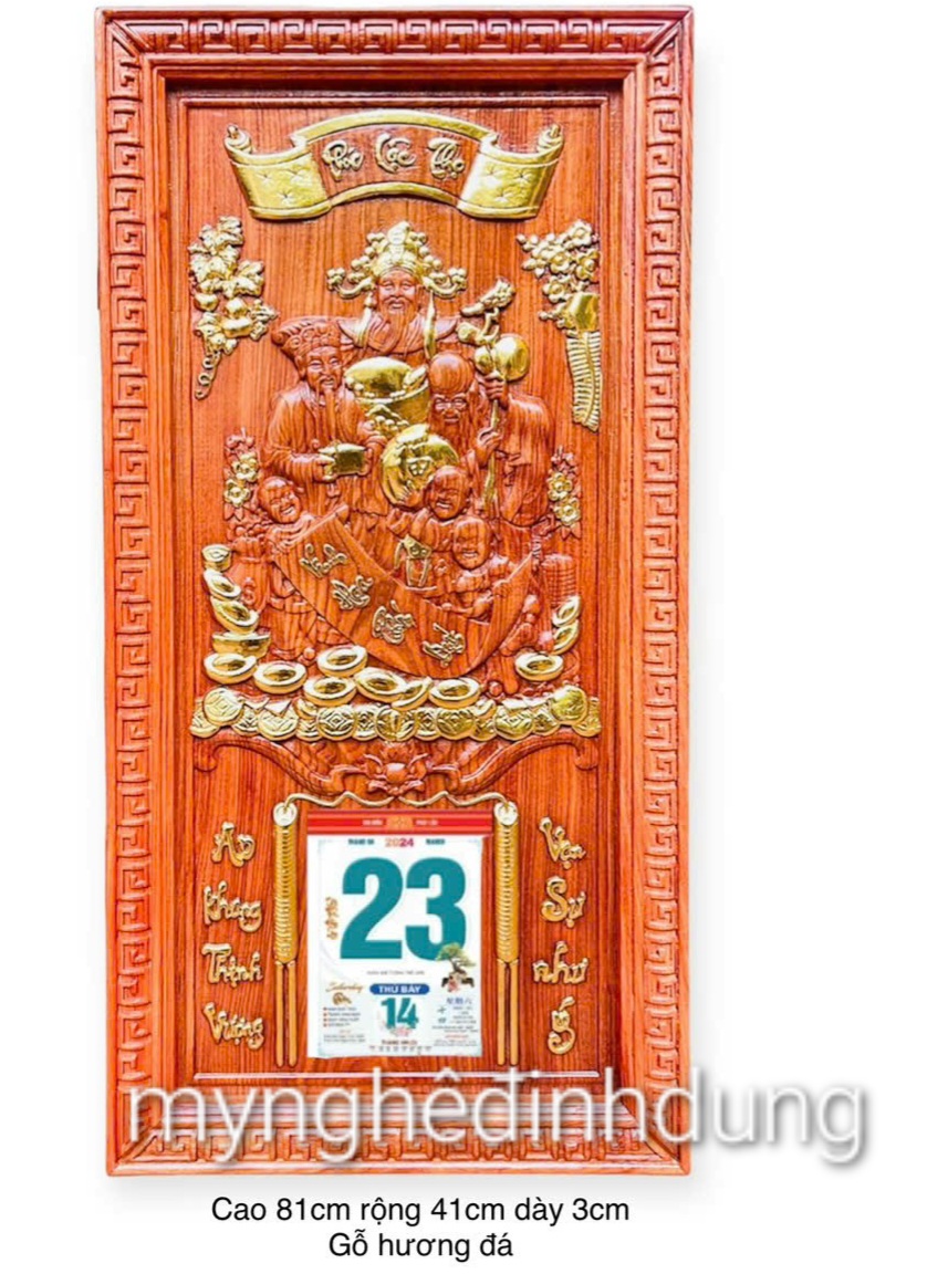 Tranh Đốc lịch khắc tam đa phúc lộc bằng gỗ hương đá kt 41×81×3cm