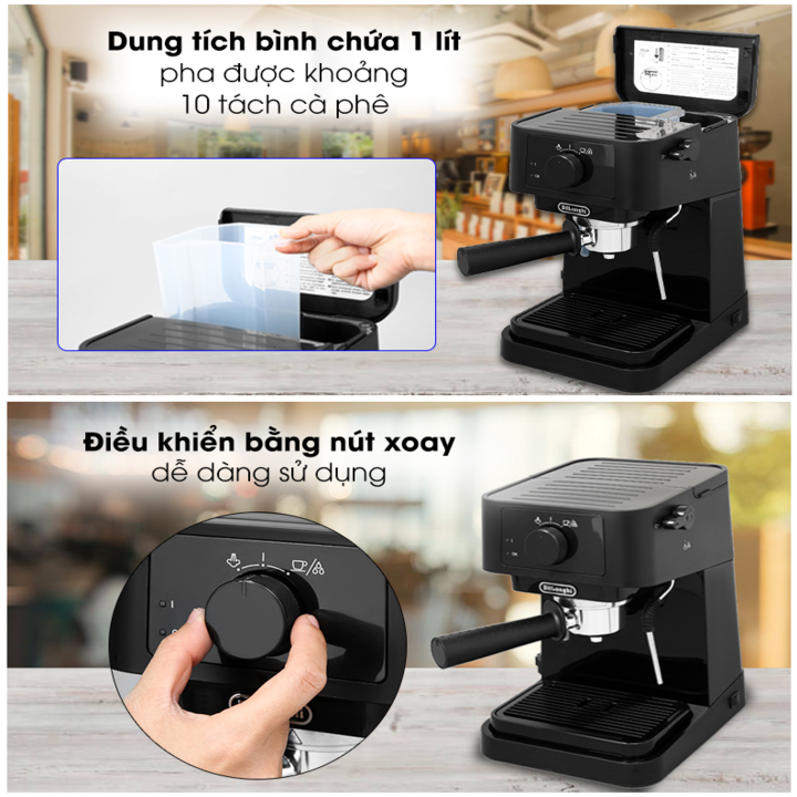 Máy pha cà phê Espresso Delonghi EC235.BK công suất 1100W, áp suất 15 bar - Hàng Nhập Khẩu