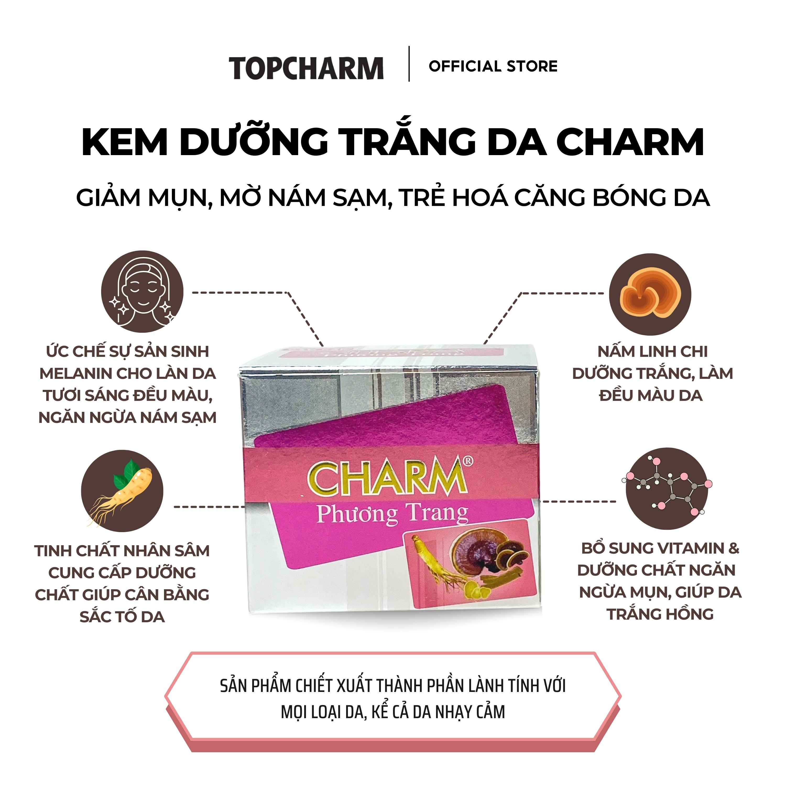 Kem dưỡng trắng da, giảm tàn nhang, đồi mồi CHARM 50gr - Giảm mụn, mờ nám sạm, trẻ hoá căng bóng da