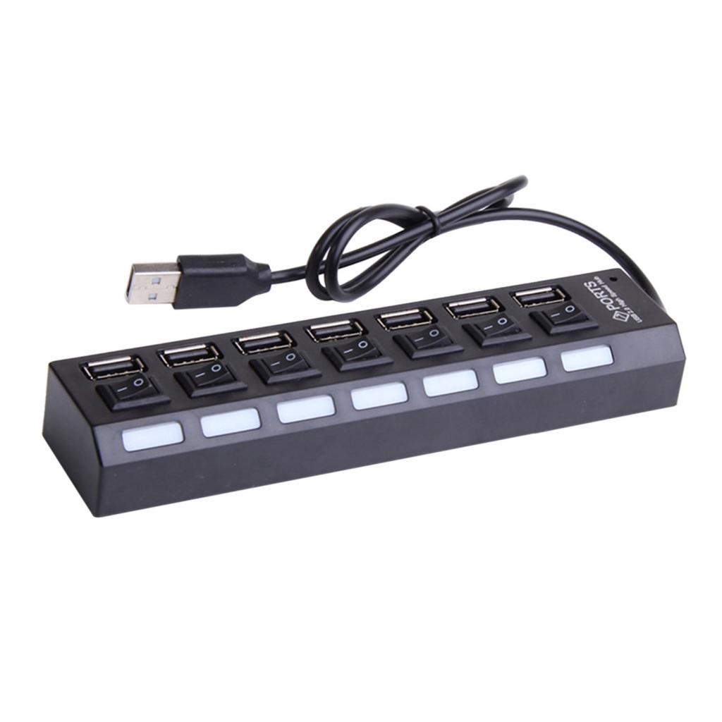 7-Port USB 2.0 Hub w/ High Speed Adapter ON/OFF Switch for PC Splitter