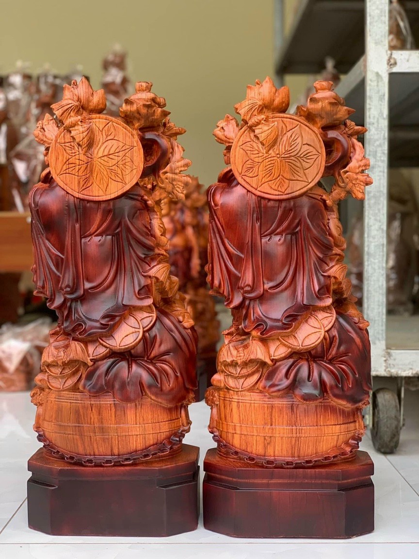 Tượng phật di lặc ngũ phúc bằng gỗ hương đá tô làm mầu giả cổ kt cao 60×24×14cm