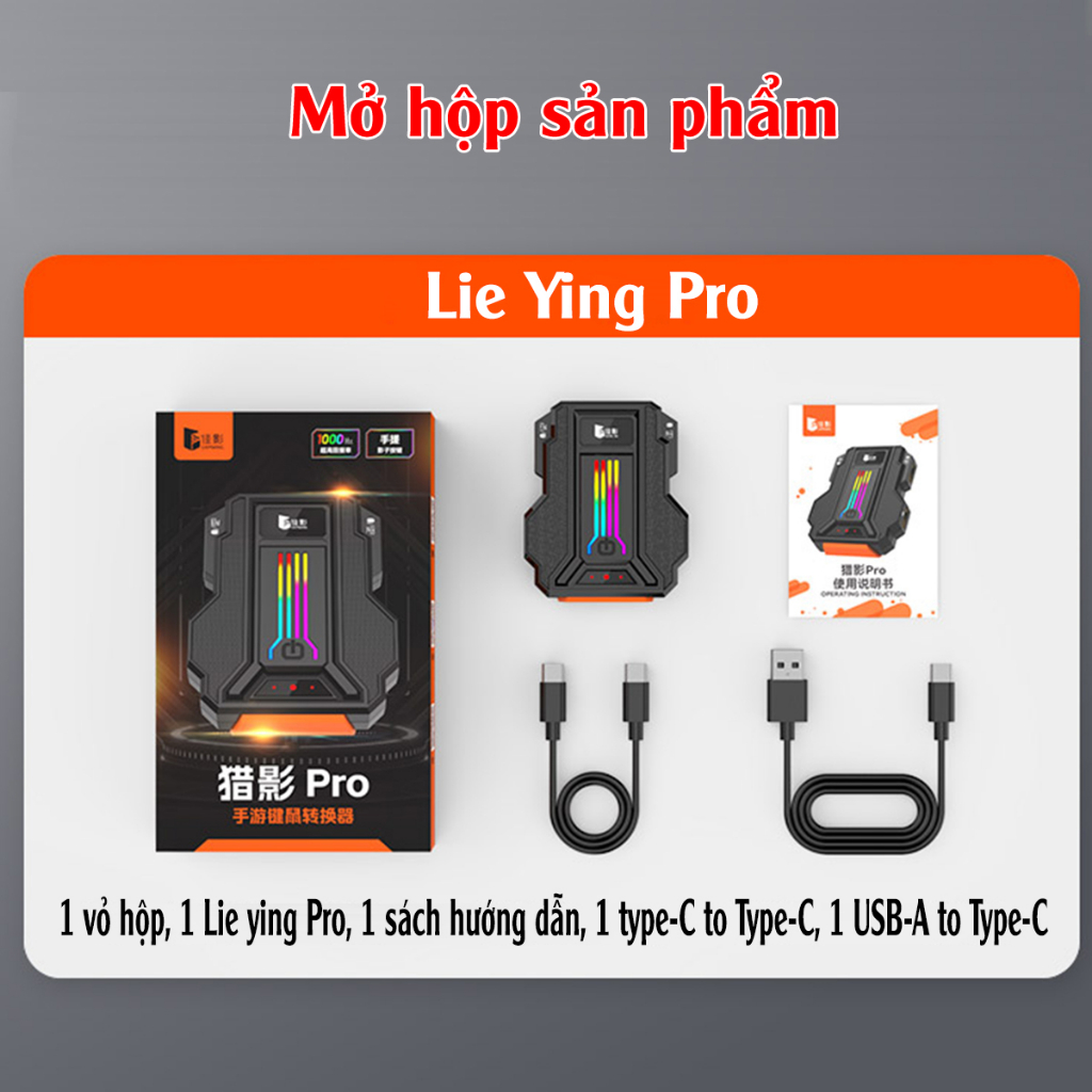 Bộ chuyển đổi bàn phím chuột chơi game Vinetteam Lie Ying Pro hỗ trợ nhận nhận dạng ghìm tâm thông minh chơi game PUBG, FF, Call Of Duty, CF Mobile dành cho Android, IOS - hàng chính hãng