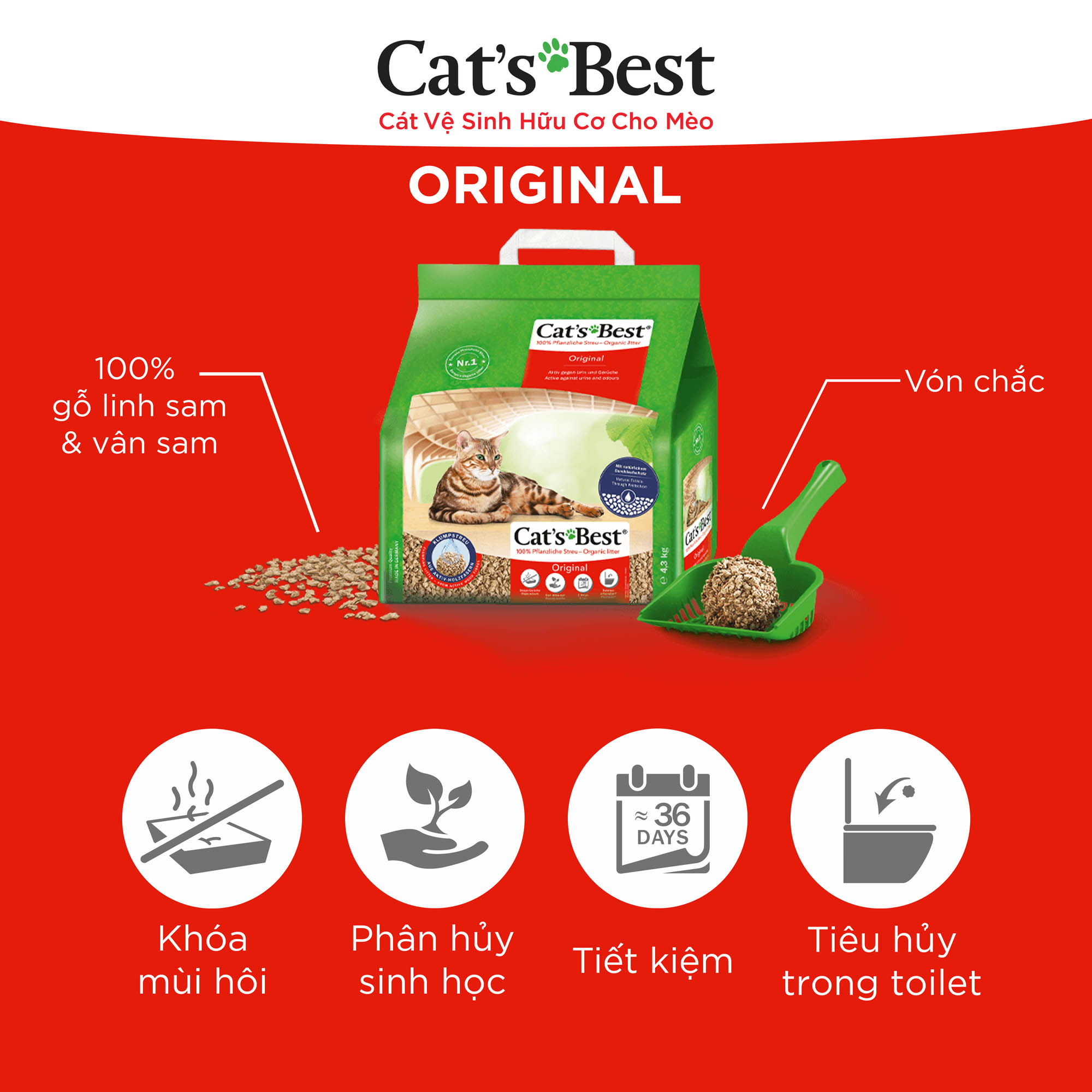 Cát Vệ Sinh Hữu Cơ Vón Cục Khử Mùi Và Vi Trùng Original Cat's Best CBOR05L (2.1kg)