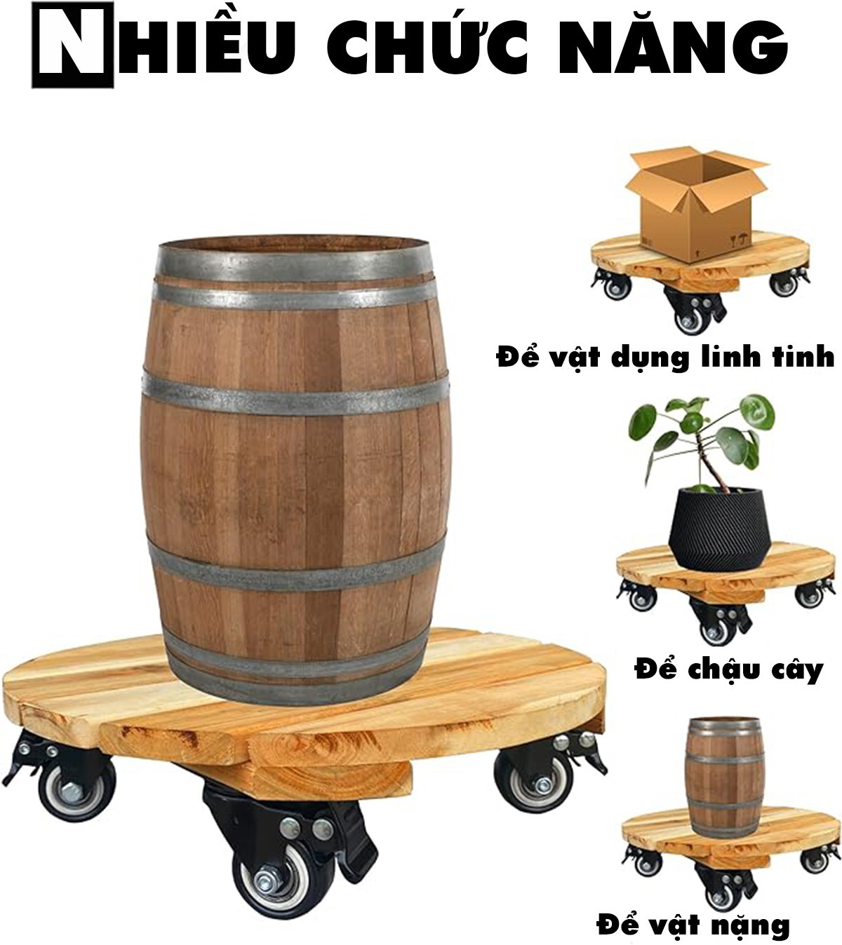 Đế Lót Chậu Cây Có Bánh Xe Cao Cấp Đường Kính 35cm Tải Trọng 150Kg, Để Di Chuyển Chậu Cây Thường Xuyên