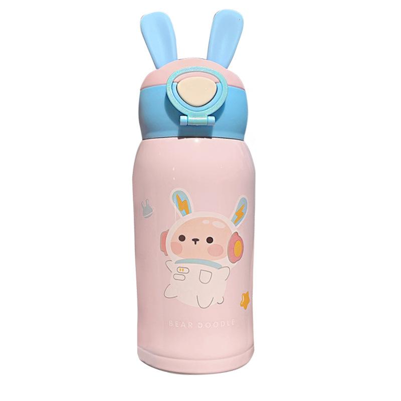 500 ML Thỏ Tai Trẻ Em Ống Hút Giữ Nhiệt Bình Sữa Di Động Thép Không Gỉ Nhiệt Cốc Cho Bé Học Uống Nước Với bao Da