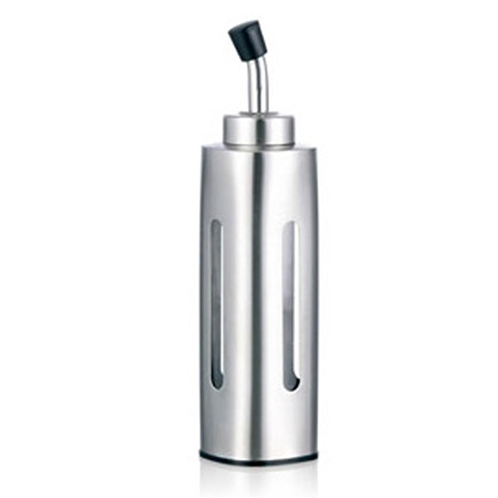 Stainless Steel Oil Vinegar Cruet Clear Glass Bottle Sealed Cap 240ml