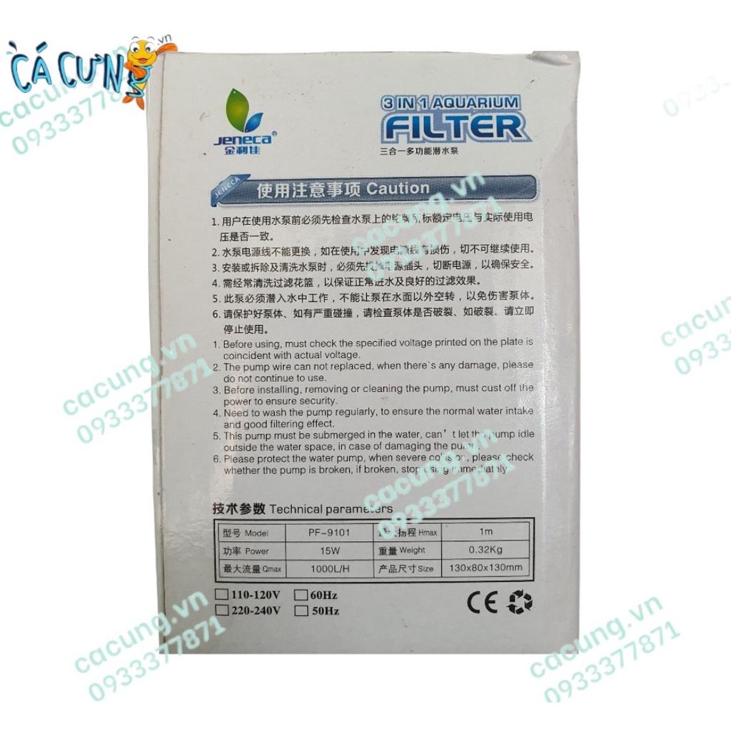 Máy bơm lọc bể cá Jeneca PF 9101 đa chức năng: bơm lọc, thổi oxy, tạo luồng nước hồ cá