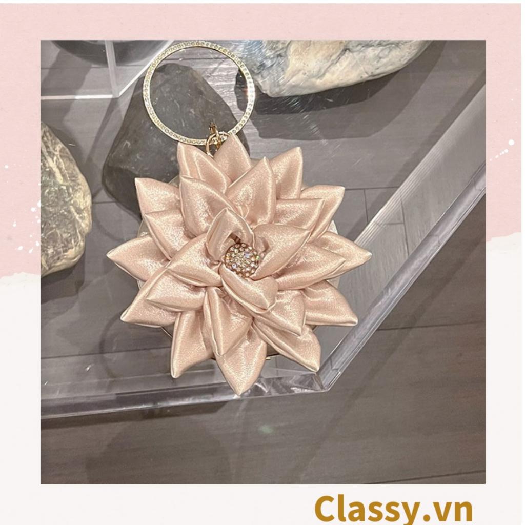 Túi xách Classy nữ đi tiệc Vintage Cánh hoa Lụa satin Hồng be tinh tế phù hợp dự tiệc, mặc áo dài, hẹn hò tối T199