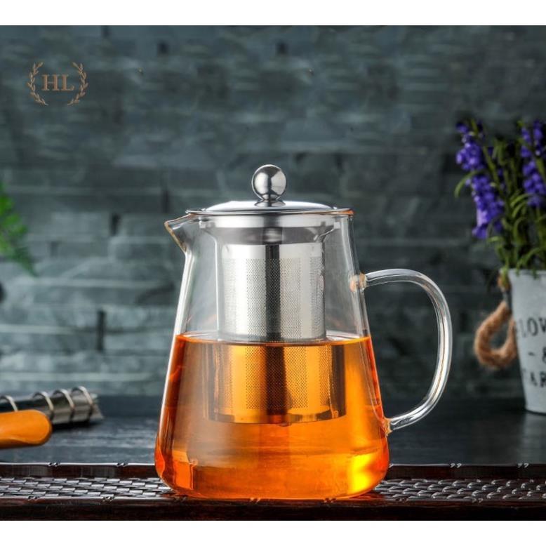 Ấm pha trà thủy tinh có lõi lọc Inox hình tháp | ÁN THUỶ TINH CÓ LÕI LỌC ĐUN ĐƯỢC BẾP GAS