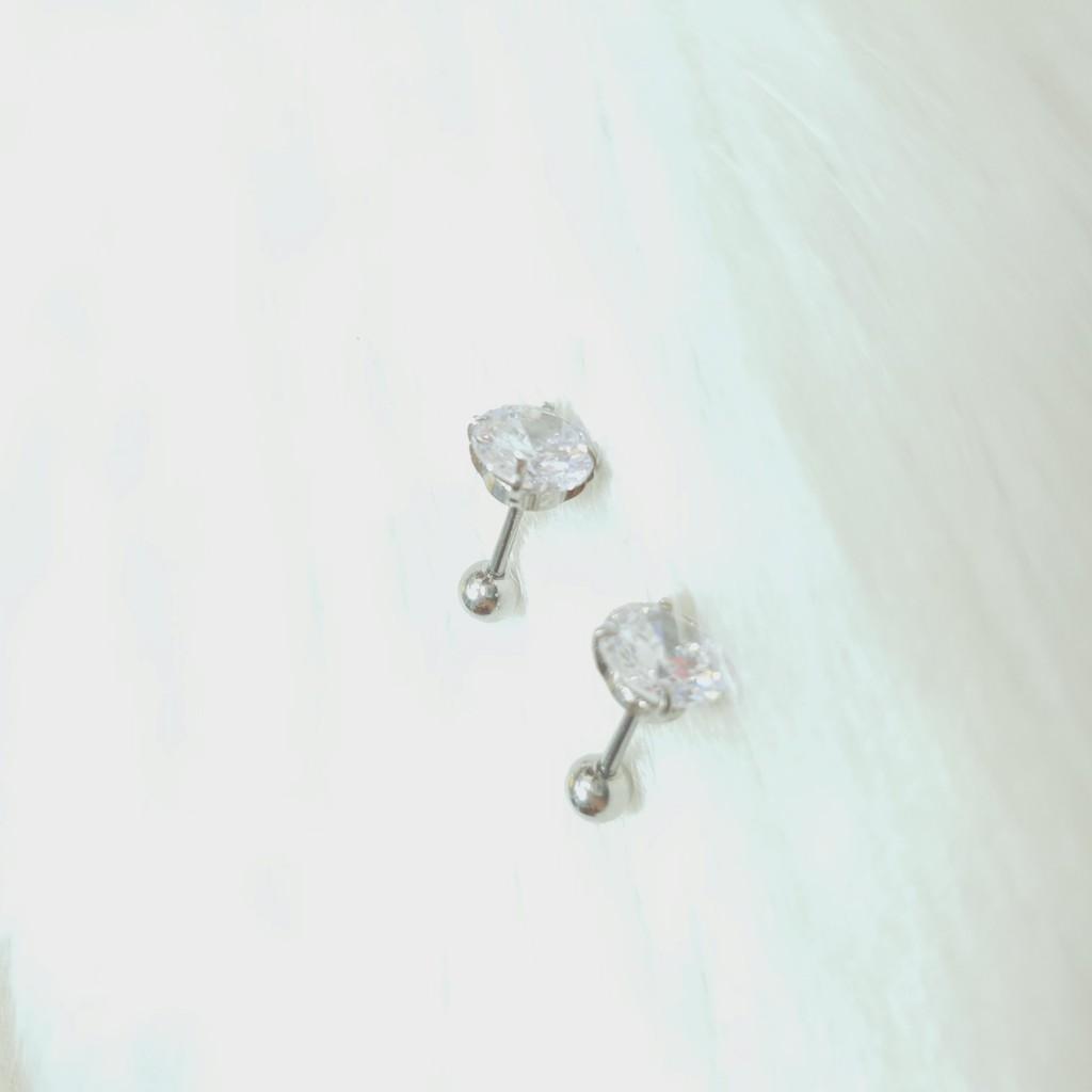 Khuyên Tai Nụ Đá Đơn Giản Titanium Cao Cấp- Dùng bền màu tắm rửa không đen