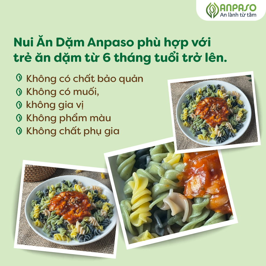 Nui Ăn Dặm Mix Rau Củ Anpaso Cho Bé Từ 6 Tháng Tuổi Hộp 150g, Thực Phẩm Bổ Sung Dinh Dưỡng Chất Xơ, Vitamin K và Canxi cao