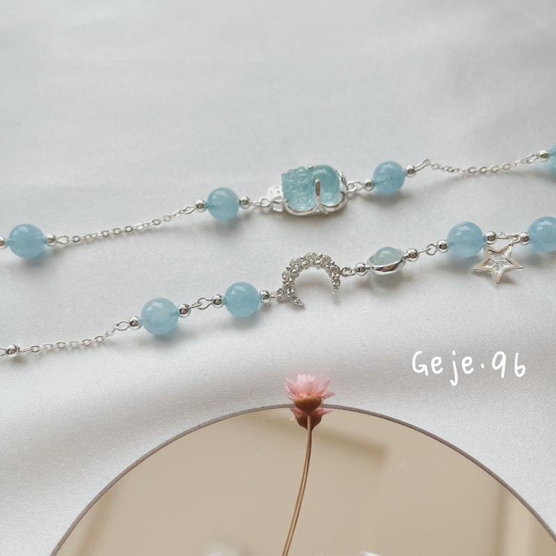 Vòng tay bạc phối đá Aquamarine