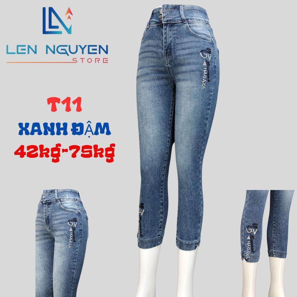 T11_Quần jean nữ, 9 tất, lưng cao, quần bò nữ dáng ôm, quần rin nữ có big size, cho 42kg đến 75kg,LEN NGUYEN STORE - Xanh Nhạt