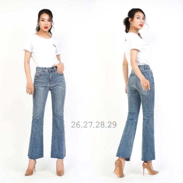 Quần jean 9 tắc ống loe lai tua xinh xắn