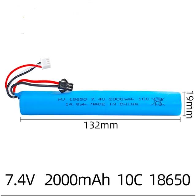 Pin dài đồ chơi súng nước 18650 7.4v 2000mah xả 10c sạc lại nhiều lần