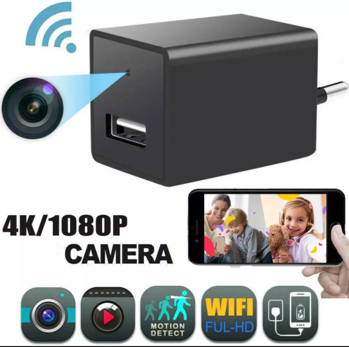 1 KAMERA QUAN SAT KẾT NỐI WIFI MINI KIÊM SẠC ĐIỆN THOẠI GHI HÌNH SẮC NÉT HÀNG CAO CẤP