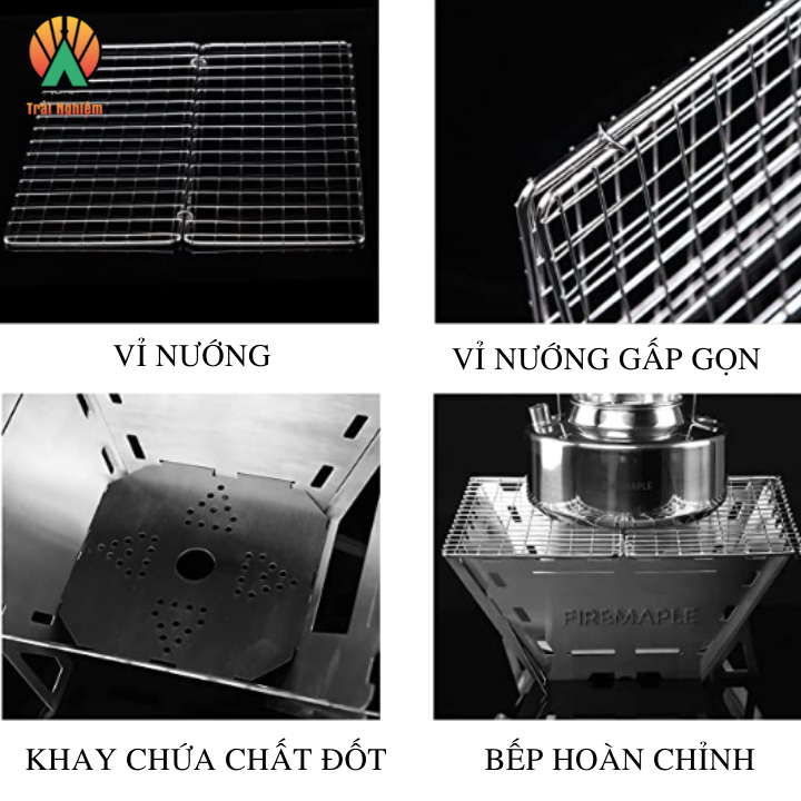 Bếp Nướng Gấp Gọn 4 tấm thép không gỉ chuyên dùng cho dã ngoại, cắm trại FMS-WOOD-4