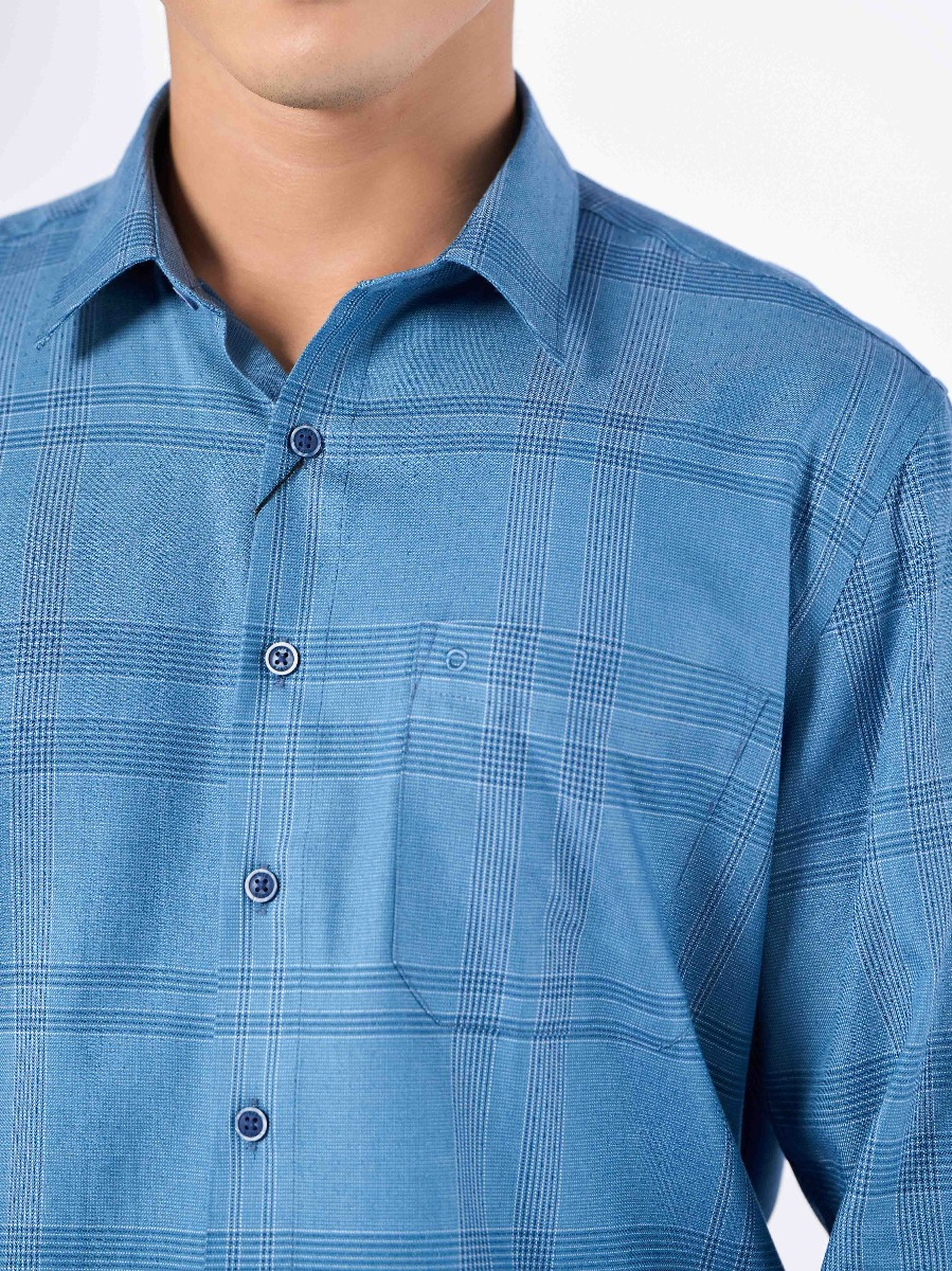 OWEN - Áo sơ mi dài tay Owen regular fit chất sợi tre kẻ ca rô xanh 220910