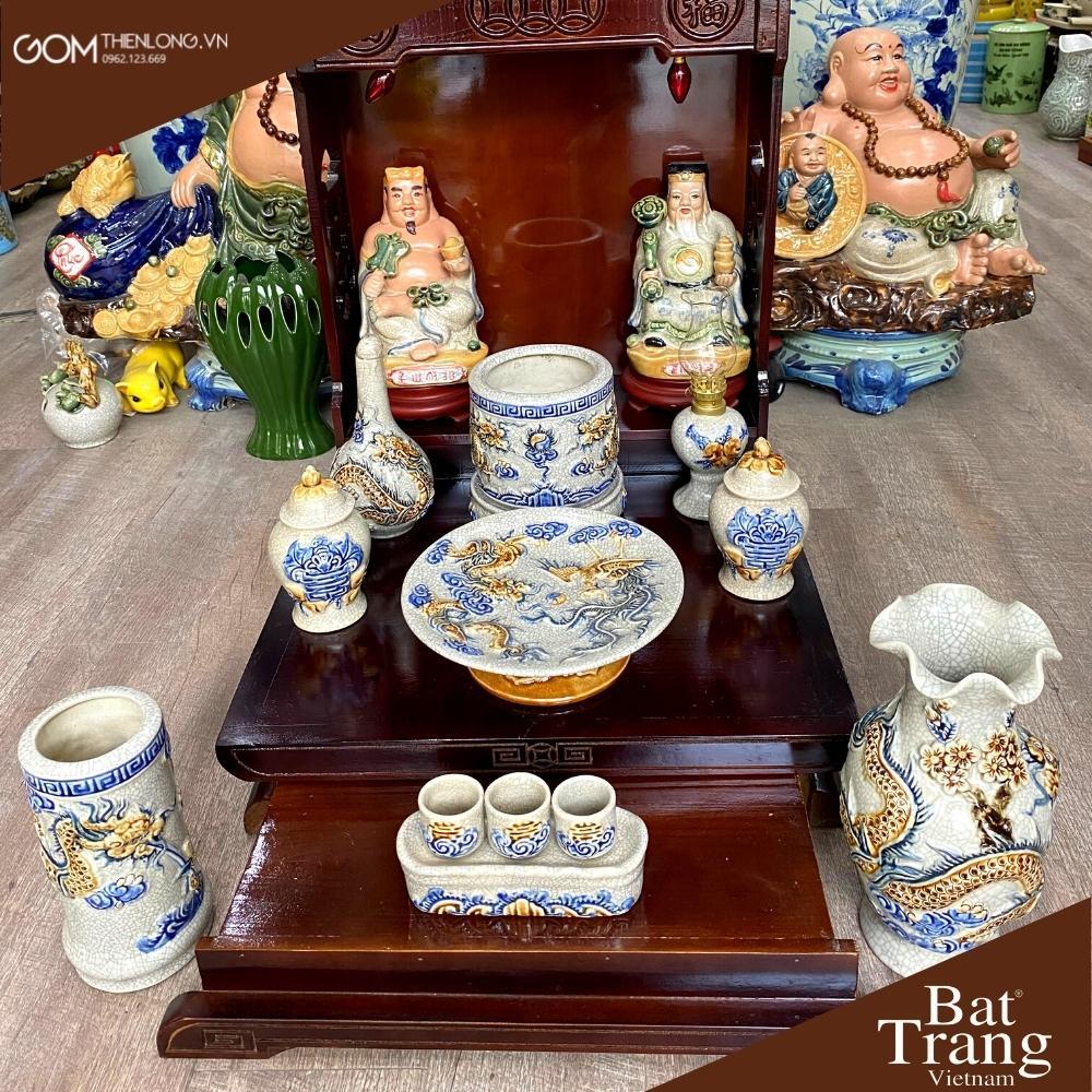 Bộ Đồ Thờ Men Rạn Đắp Nổi Giá Tốt - Đồ Thờ Bát Tràng - Gốm Thiên Long