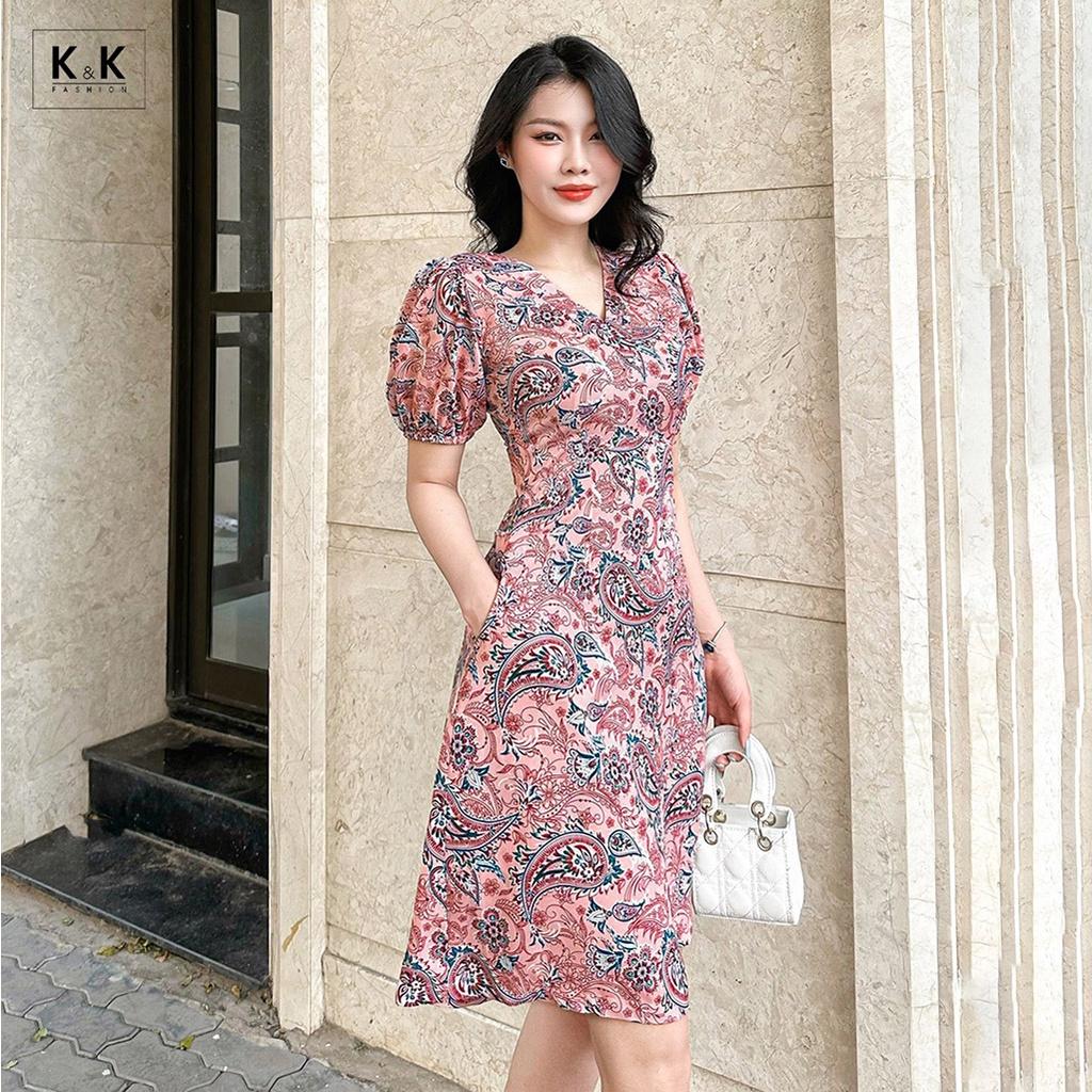 Đầm Công Sở Họa Tiết Dáng Chữ A K&amp;K Fashion KK117-22 Chất Liệu Lụa