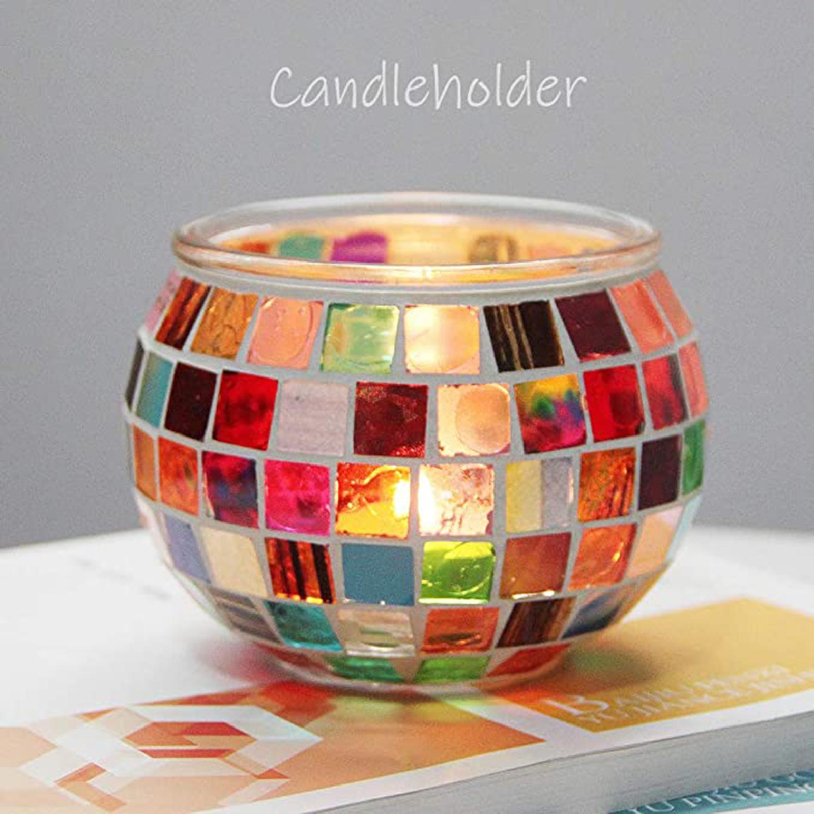 Modern Mosaic Glass Candle Holder Tea Light Candlestick Centerpiece Party