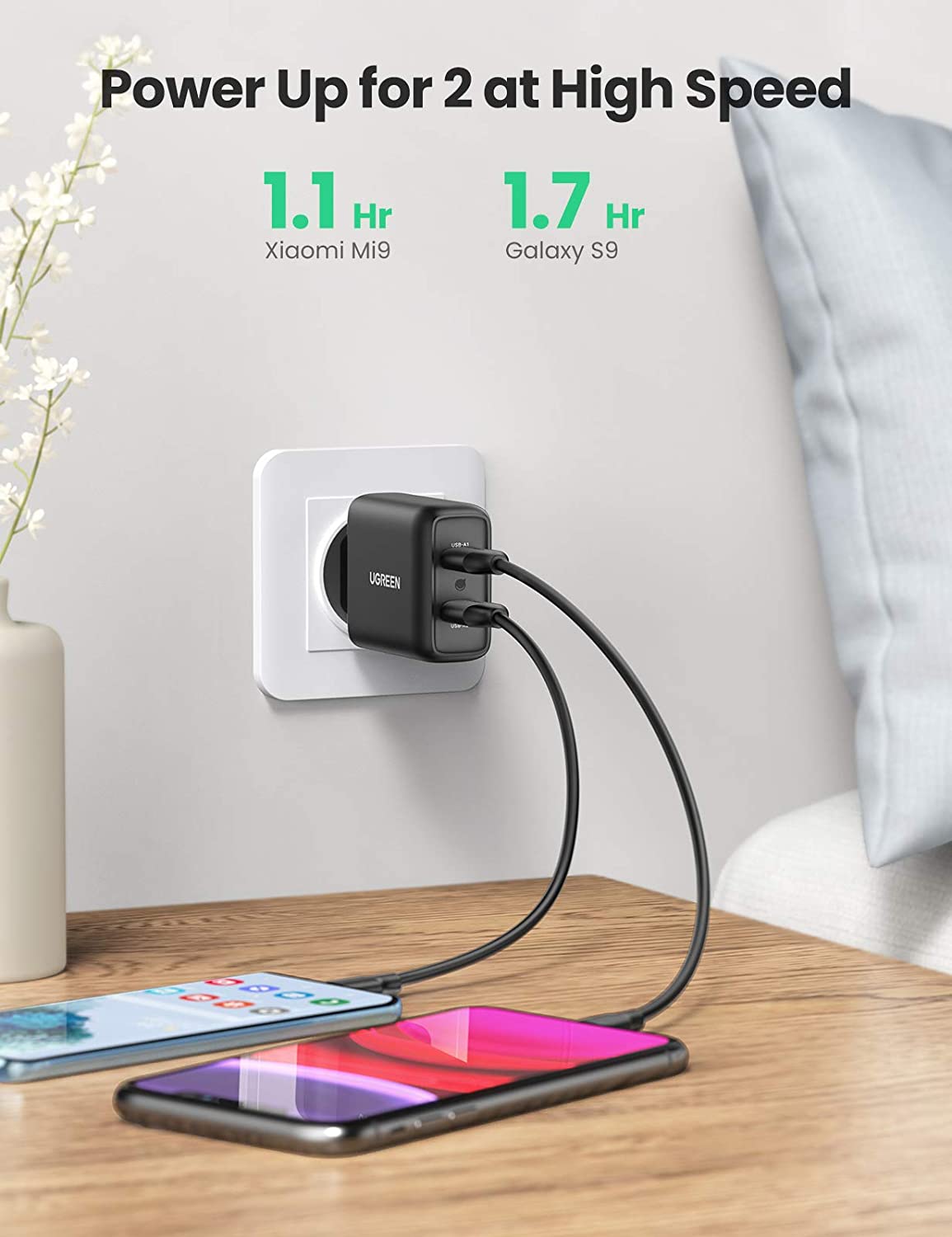 Sạc nhanh 2 cổng tốc độ cao chuẩn Quick Charge 3.0, công suất tối đa 36W UGREEN CD161 - chính hãng