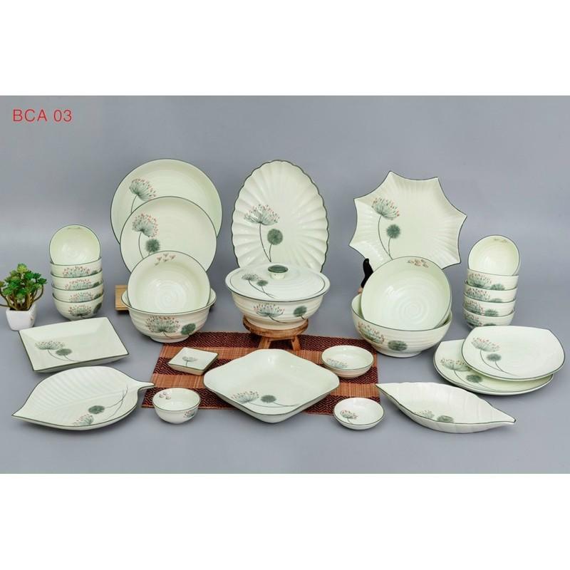 Bộ bát đĩa men kem, họa tiết hoa Bồ công anh vẽ thủ công
