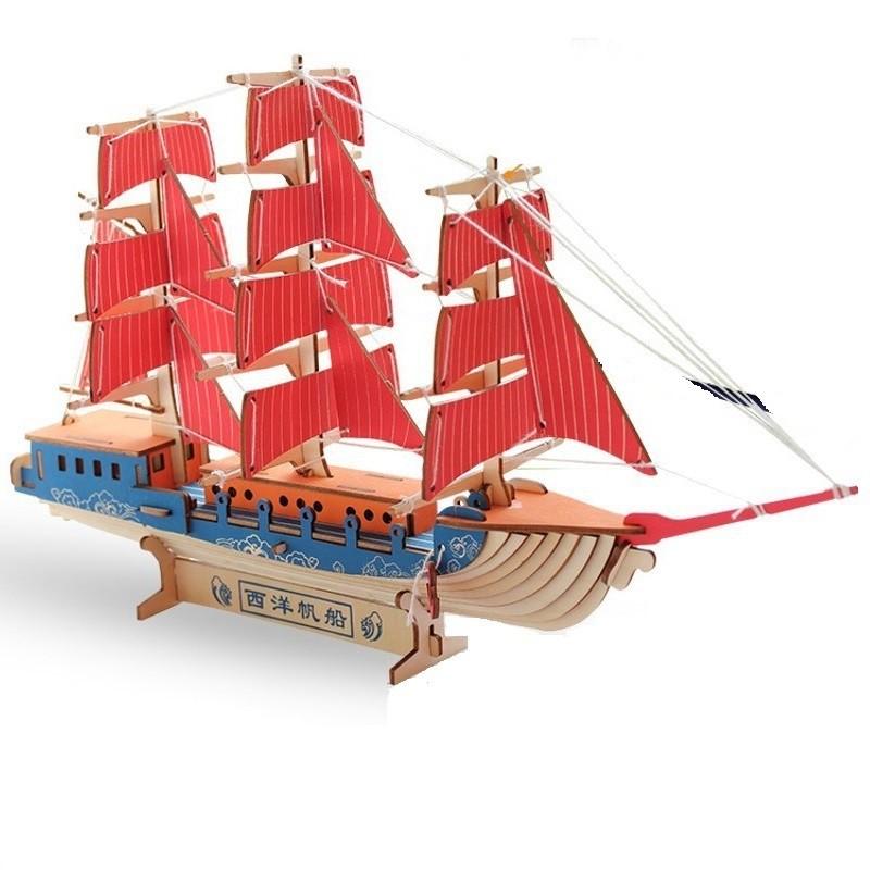 Mô hình 3D gỗ - Thuyền buồm Sailing ship cắt laser- đồ chơi lắp ráp gỗ