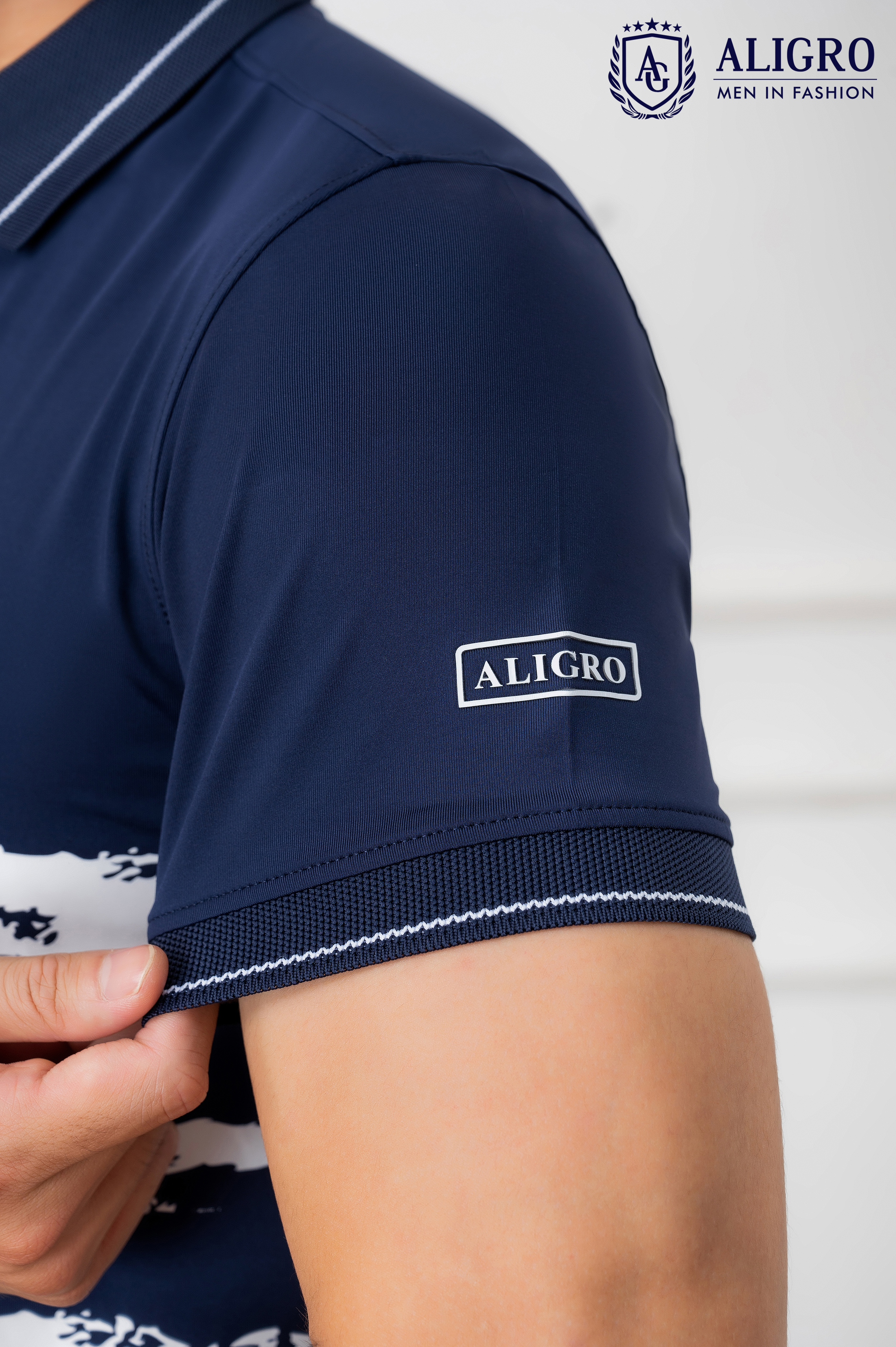 Áo Polo xanh navy phối kẻ ngang Aligro ALGPLO72