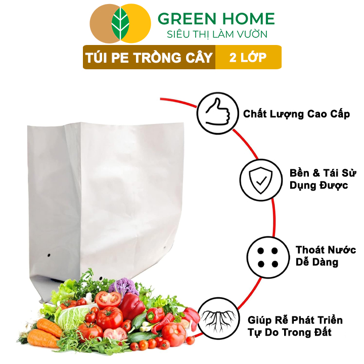 10 Túi Trồng Cây GreenHome, PE 2 Lớp, 18x36CM, Chống UV, Tiện Lợi, Độ Bền 1,5 Năm, Trồng Rau, Hoa