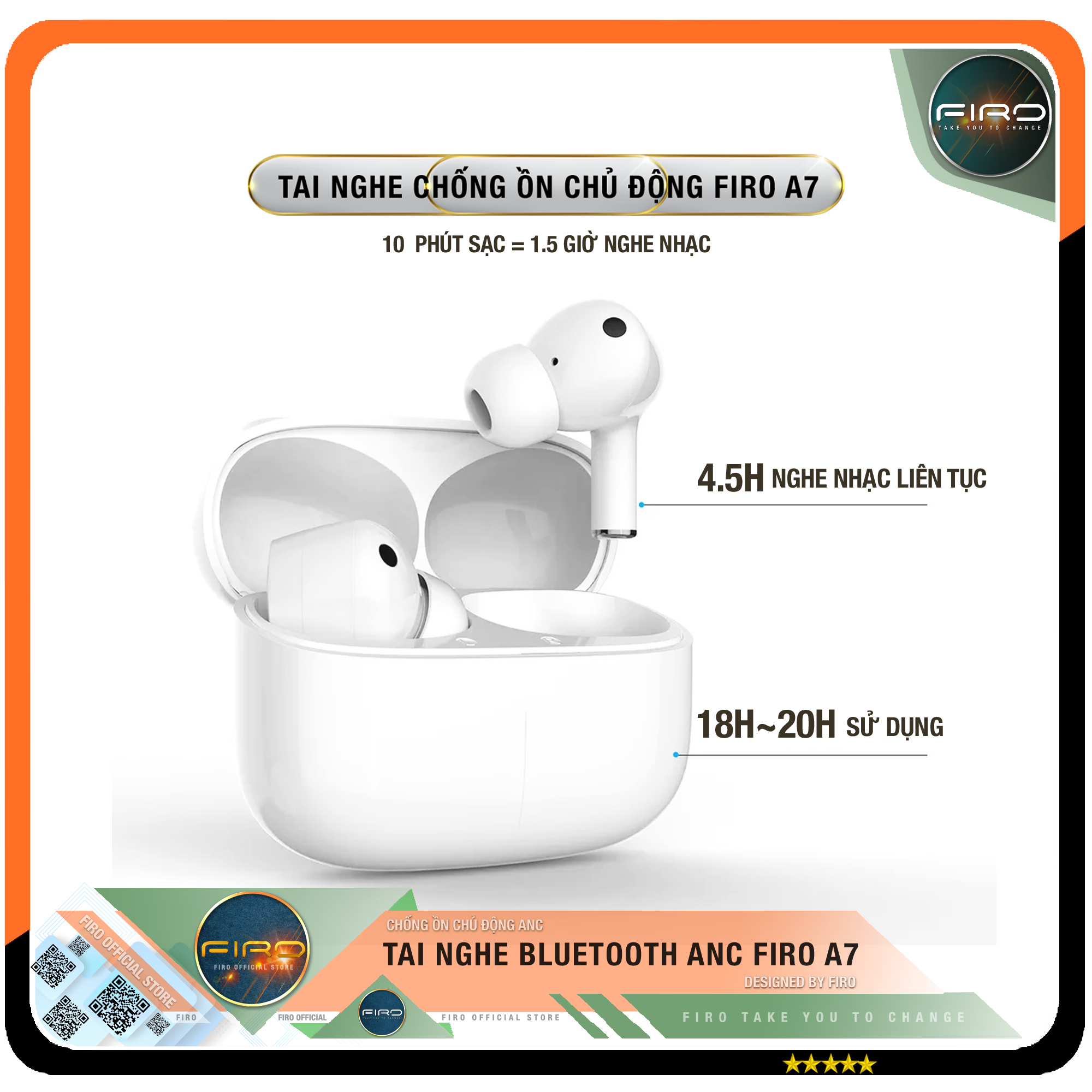 Tai Nghe Bluetooth Nhét Tai Không Dây FIRO Fi5 Pro2 - Pin Dock Sạc 300mAh - Bluetooth 5.3 - Tai Nghe FIRO Fi5 Pro2 Điều Khiển Cảm Ứng Thông Minh - Công Nghệ Kháng Nước IPX5 - Tai Nghe Không Dây FIRO Fi5 Pro2 - Phù Hợp Với Tất Cả Dòng Máy - Hàng Chính Hãng