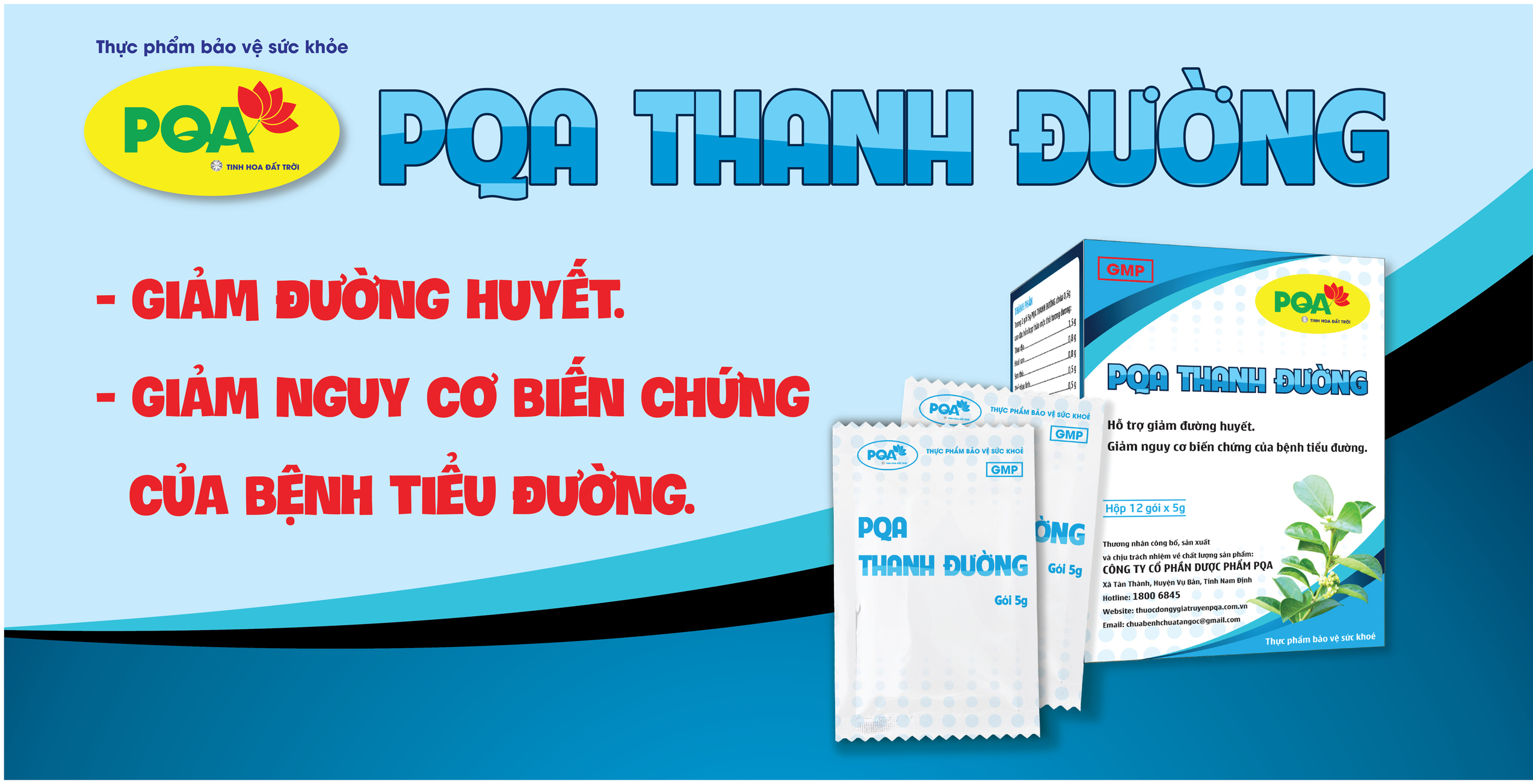 PQA Thanh Đường là dược phẩm thảo dược hỗ trợ giảm đường huyết giảm nguy cơ biến chứng của bệnh tiểu đường cho người bị tiểu đường, người có đường huyết cao.