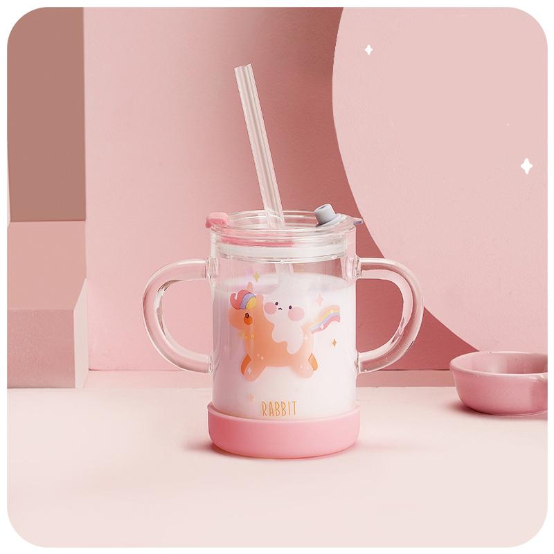 Trẻ Em Kính Cốc Nước Hoạt Hình Dễ Thương Cho Bé Uống Cốc Tập Uống Có Ống Hút Chống Rò Rỉ Thỏ Bình Sữa Trẻ Em Cân An Toàn sữa Tumbler