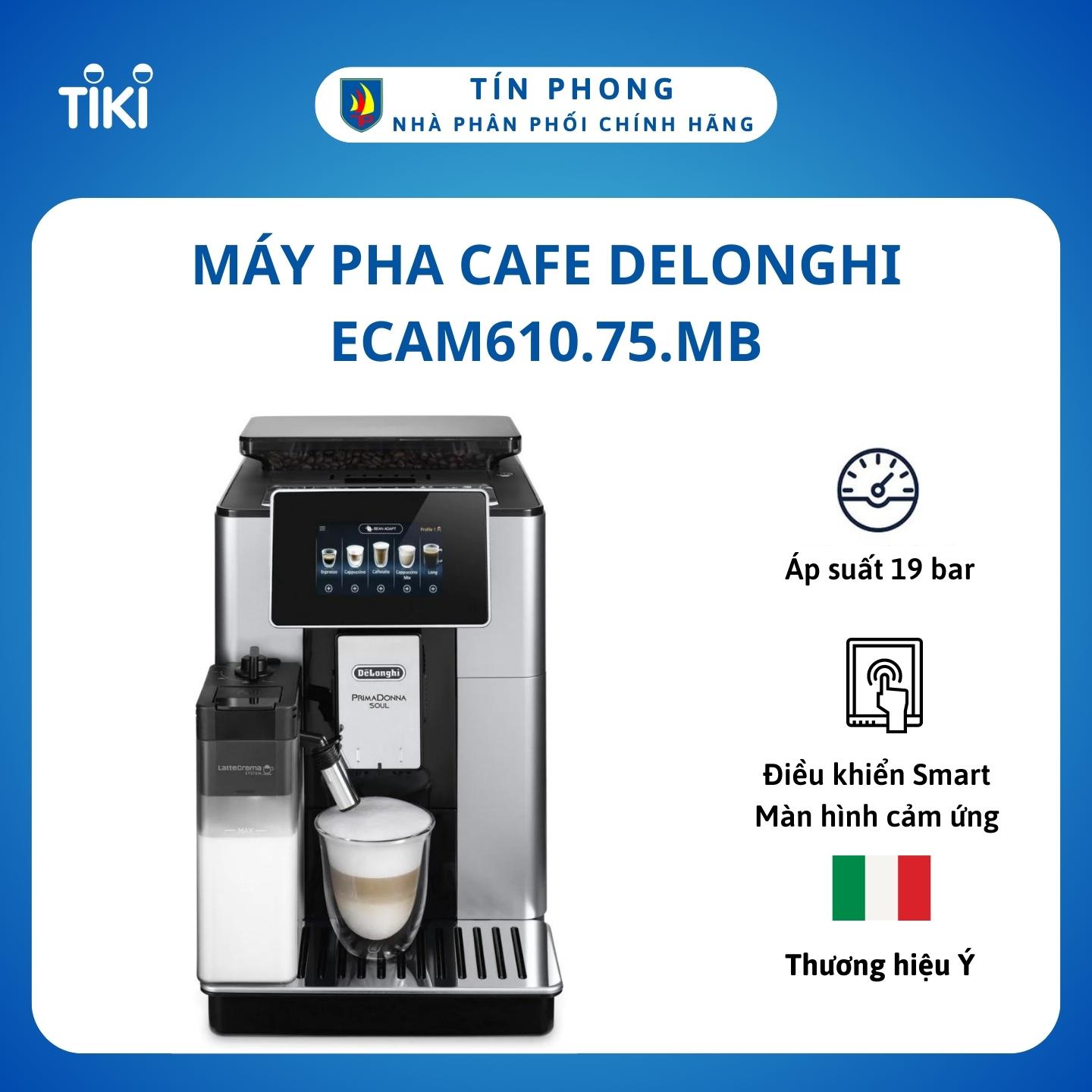 Máy pha cafe Delonghi ECAM610.75.MB - Áp suất bơm : 19 - Điều khiển qua ứng dụng điện thoại - Hàng chính hãng