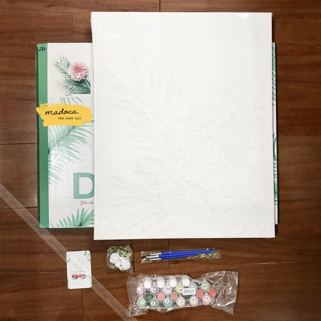 Tranh tô màu 40x50cm có khung Hoa trên lá cọ T277