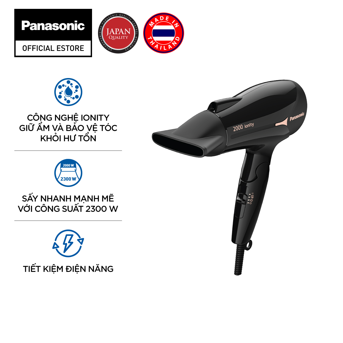 Máy Sấy Tóc ionity Panasonic EH-NE66-K645 – Công nghệ ionity bảo vệ và chăm sóc tóc bóng mượt – Công suất cực mạnh 2000W – Có đầu sấy tạo kiểu - Hàng chính hãng