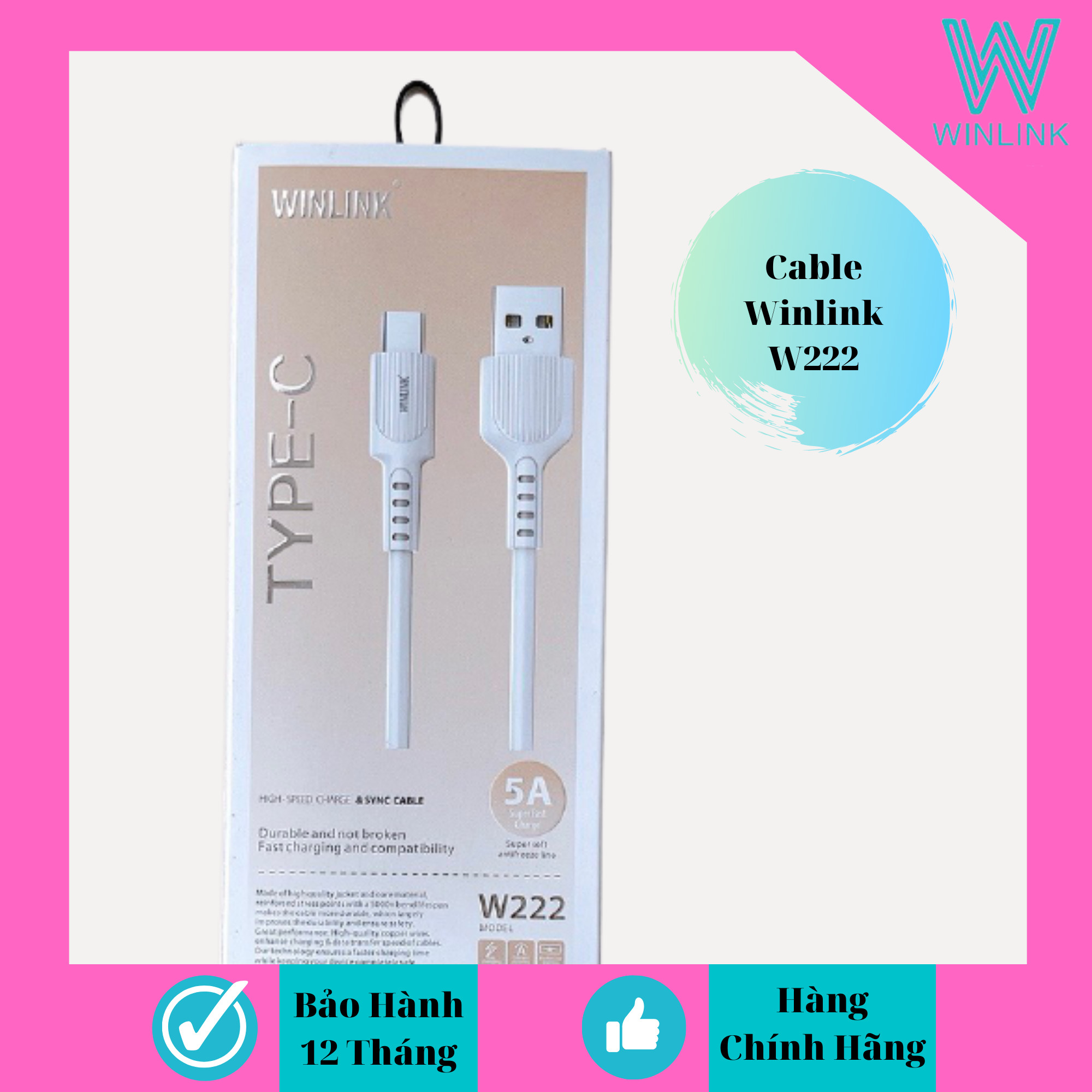 Dây sạc nhanh 222 hàng chính hãng Winlink đuôi USB - TYPE C