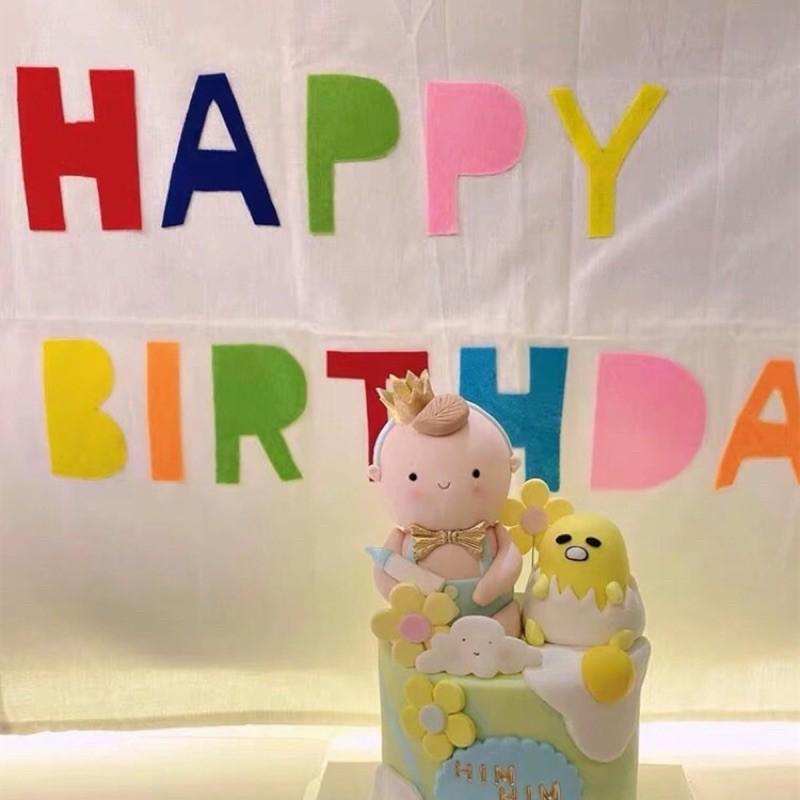 Banner vải treo: Happy birthday bằng vải phong cách Hàn Quốc sặc sỡ