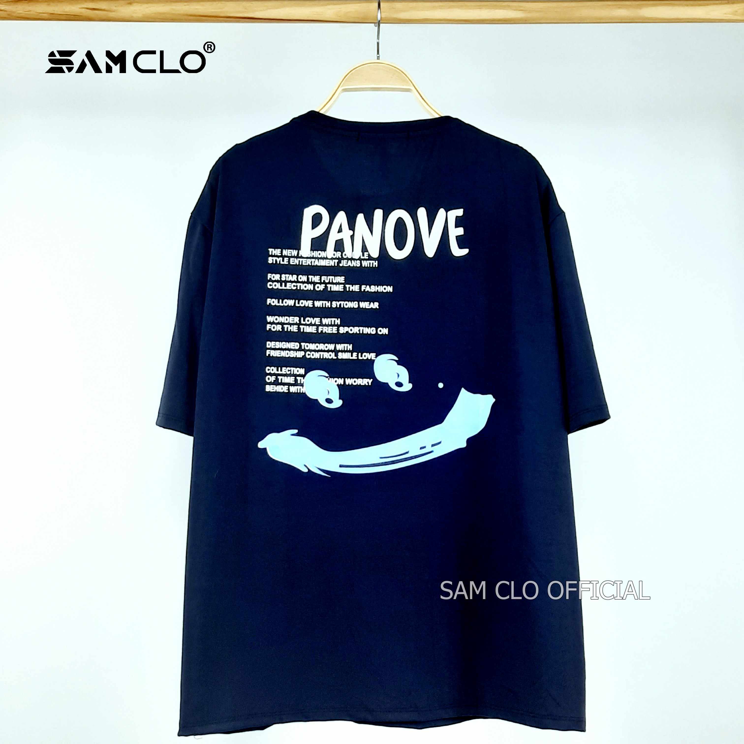 Áo phông tay lỡ nam nữ SAM CLO thun form rộng dáng Unisex - Ulzzang mặc cặp, nhóm, lớp in hình mặt cười chữ PANOVE