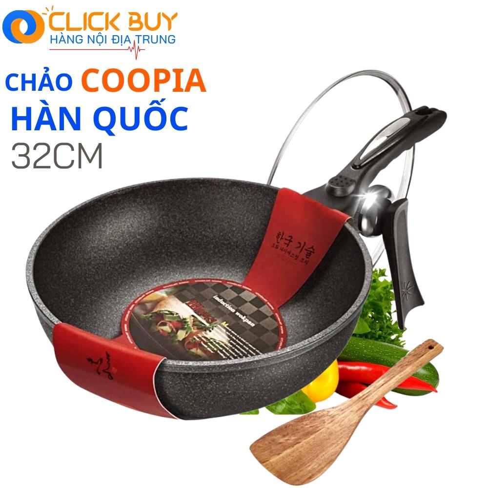 Chảo Chống Dính - Chảo Đá Sâu Lòng Coopia Hàn Quốc SIÊU BỀN Kèm Vung Kính 32Cm