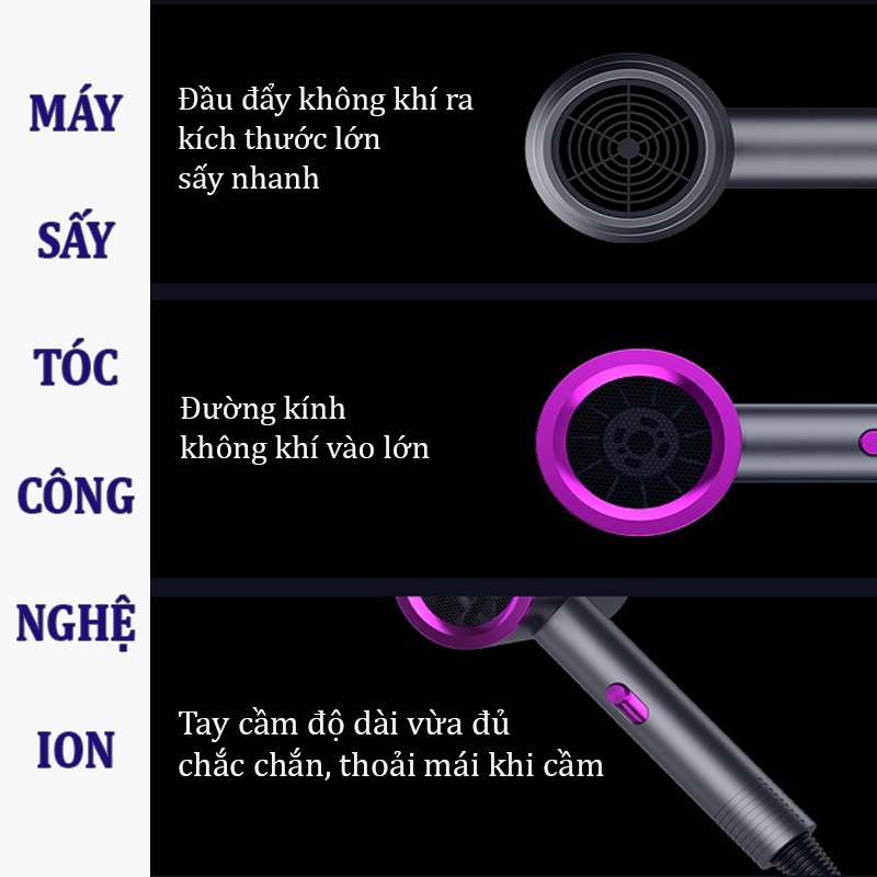 Máy Sấy Tóc 2 Chiều Nóng Lạnh Với 3 Chế Độ Gió, Máy Sấy Công Suất Lớn 23000W Sấy Khô Nhanh Chóng Giữ Tóc Mềm Mượt Chuẩn Salon Tặng Kèm Đầu Chỉnh Gió Tạo Kiểu-Hàng Chính Hãng