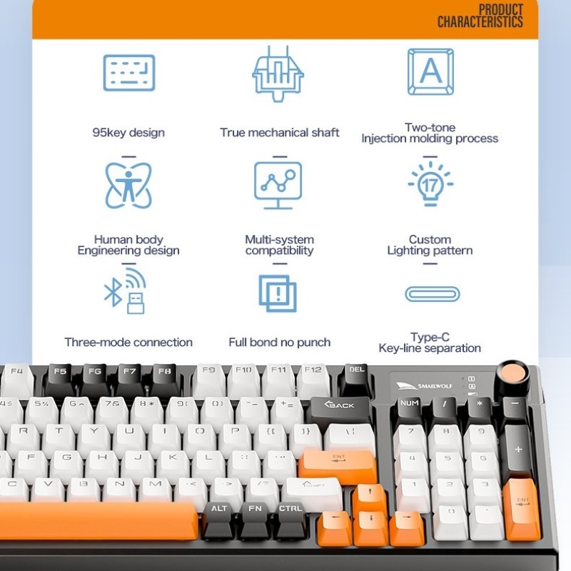 Bàn Phím Cơ Gaming không dây MK95 Bluetooth + USB + Cáp Pin sạc TypeC Hotswap cho máy tính laptop điện thoại hàng nhập khẩu